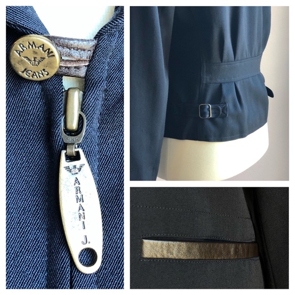 Armani Jeans Blue Wool Zip Up Jacket Blazer Size 2 - Picture 5 of 7